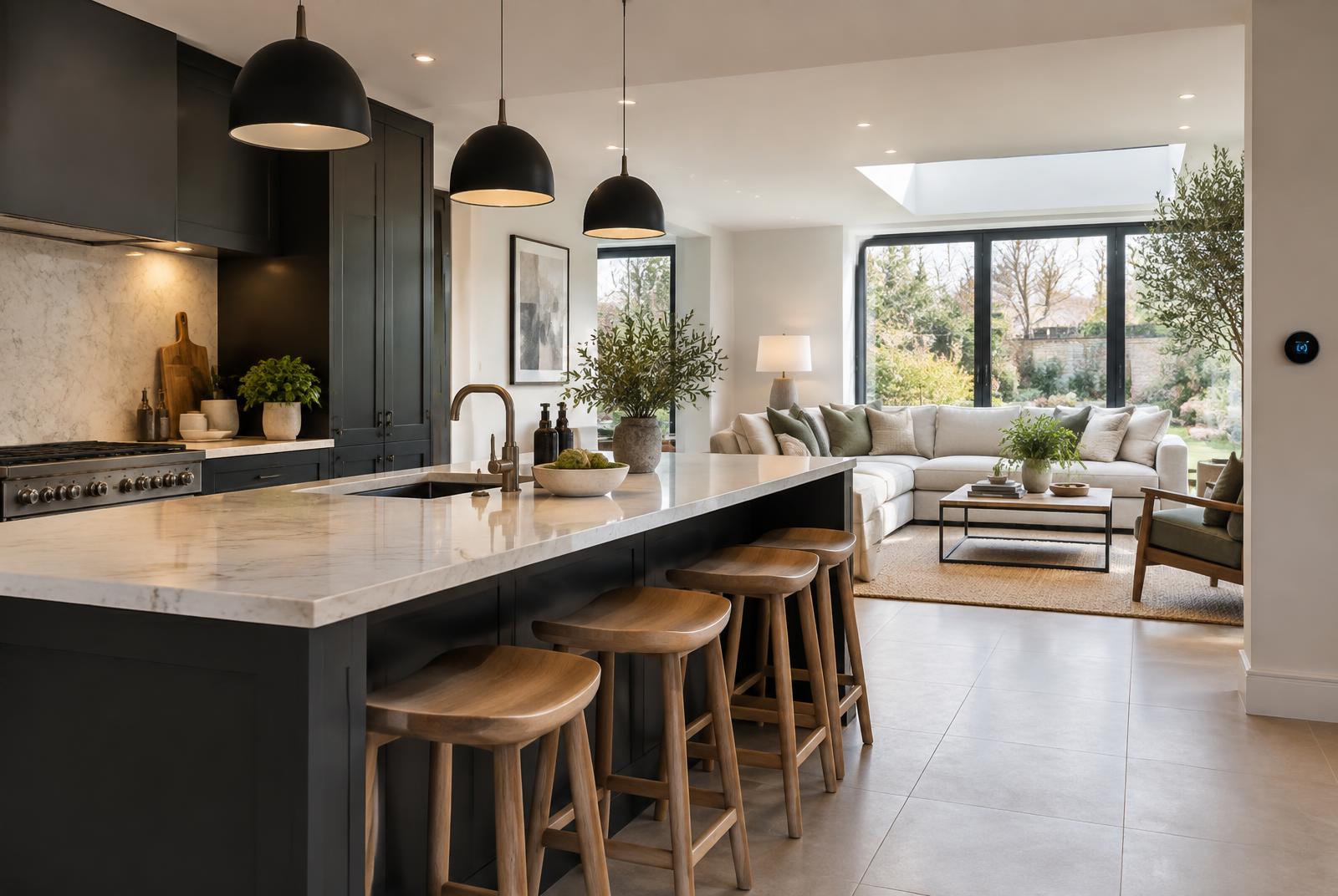 Modern British home with efficient lighting and smart temperature control